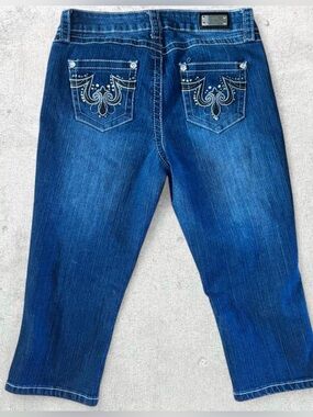 Y2K/Vintage one 5 one Dark Blue Embellished Capri/Ankle Jeans